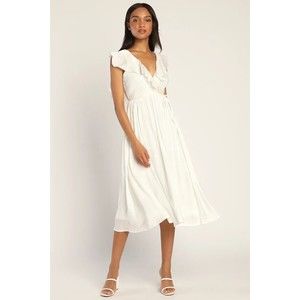 Size Medium Lulus Shine Brightly White Ruffled Backless Midi Dress